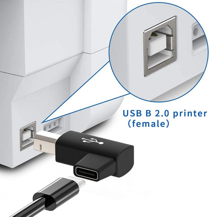 SUPERNIGHT USB type C naar USB B convert connector, USB C bus naar midi stekker 90 graden adapter compatibel met printers, MIDI, E-piano's, synthesizers en ondersteunt datasync laptops HP Dell enz.