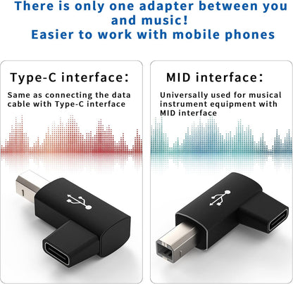 SUPERNIGHT USB type C naar USB B convert connector, USB C bus naar midi stekker 90 graden adapter compatibel met printers, MIDI, E-piano's, synthesizers en ondersteunt datasync laptops HP Dell enz.